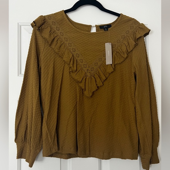 J.Crew Ruffle-trim honeycomb-knit cotton top NWT - Picture 2 of 5